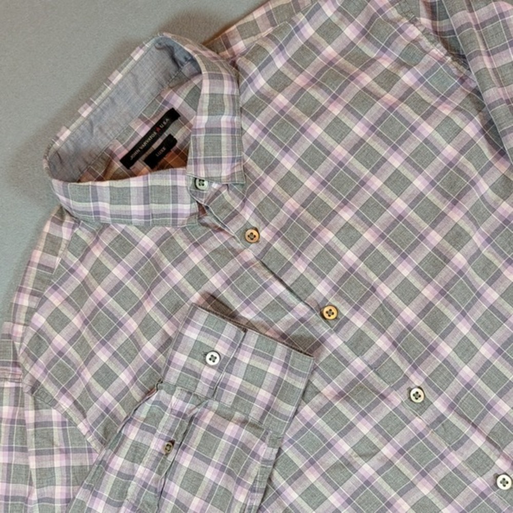 John Varvatos USA Luxe Plaid Button Down Shirt Men Size Large Long‎ Sleeve